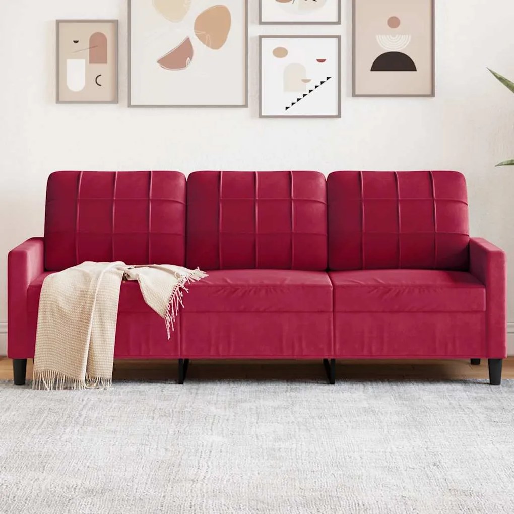 4007638 vidaXL 3-местен диван, виненочервен, 180 см, кадифе