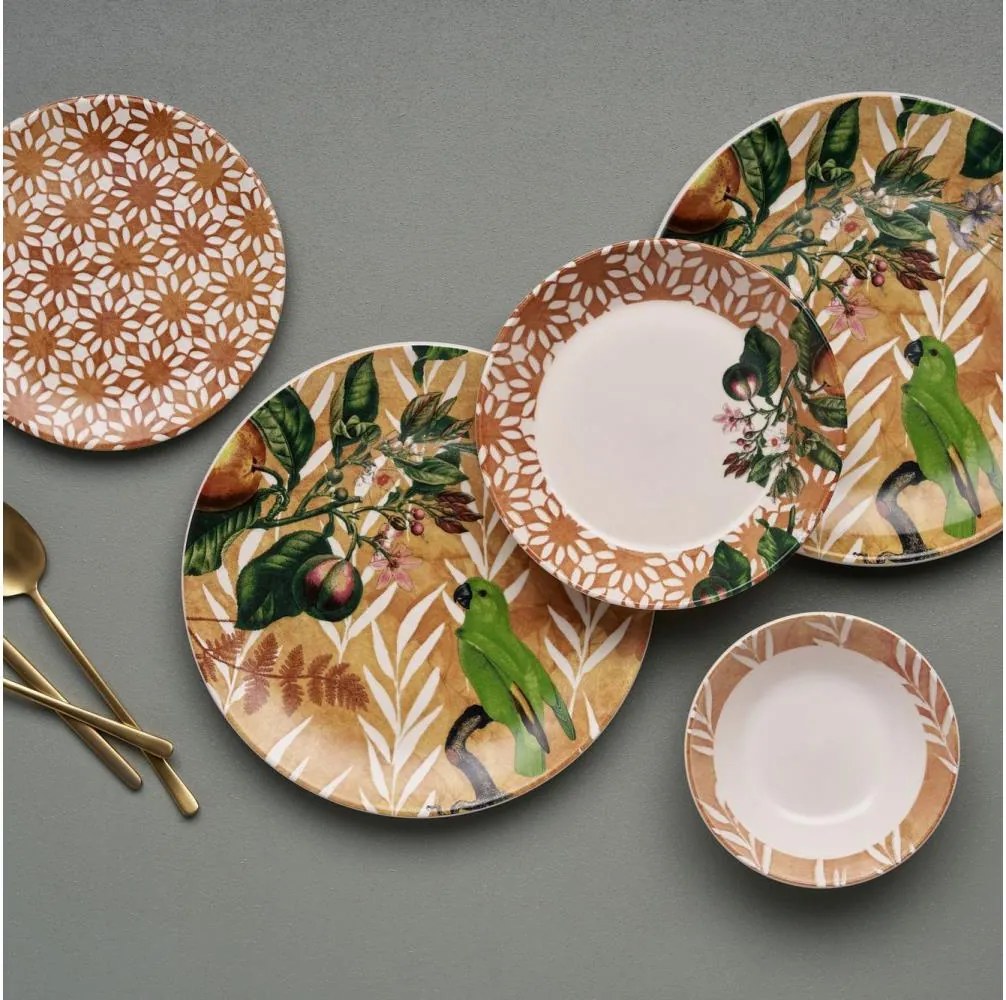 Сервиз за хранене от 24 части, оранжево/зелено, керамика