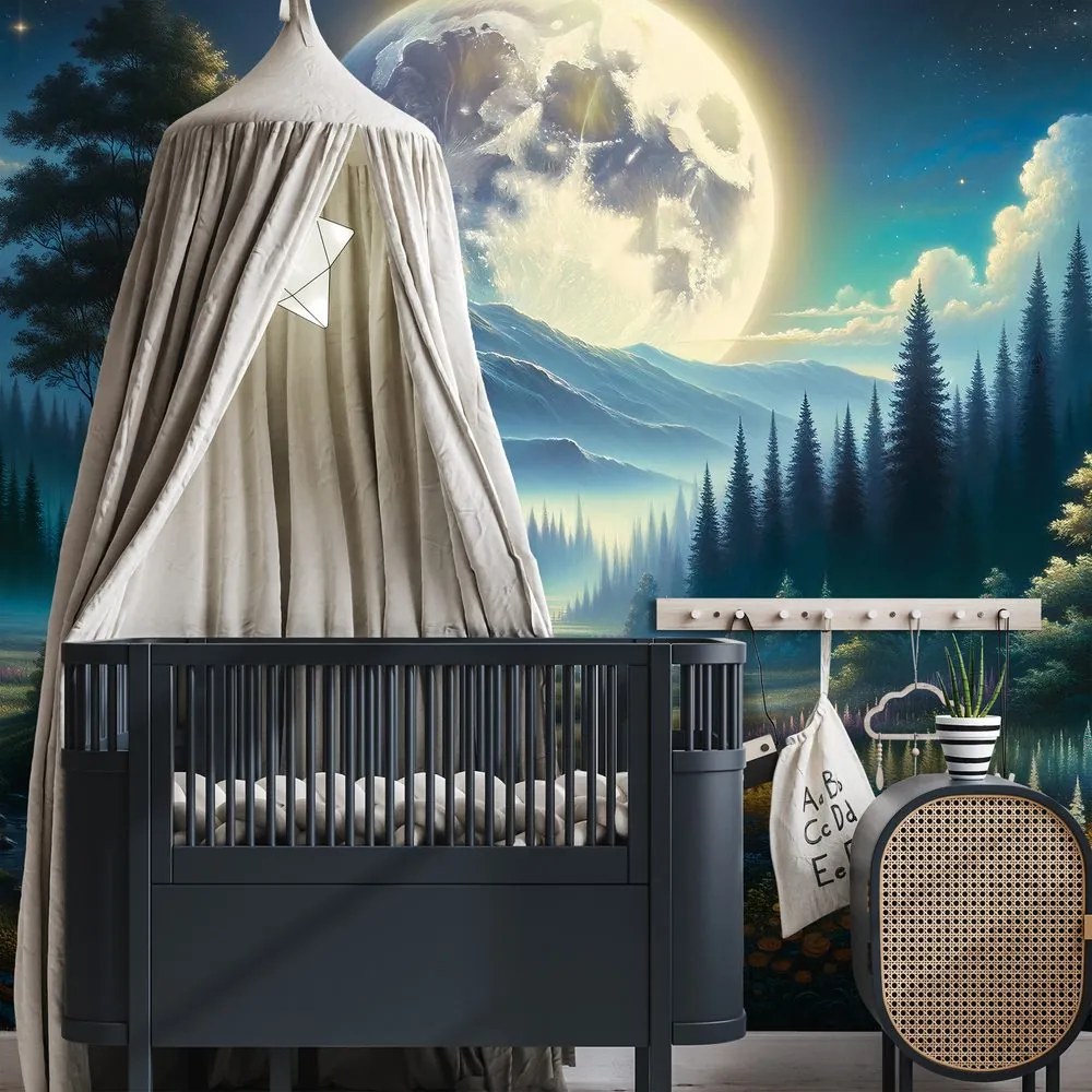 Тапет – Вълшебен нощен пейзаж с луна