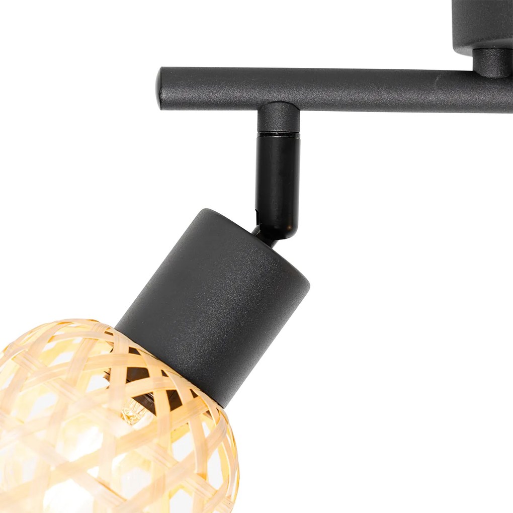 Ориенталски прожектор черен с бамбук 2-светлина - Rayan