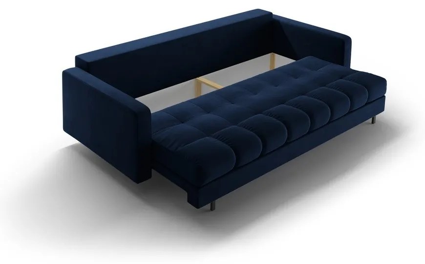 Тъмносин кадифен разтегателен диван с място за съхранение 222 cm Bali – Cosmopolitan Design
