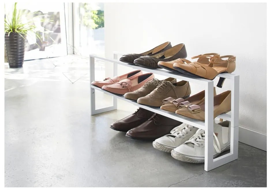 Бяла метална телескопична стойка за обувки Line - YAMAZAKI