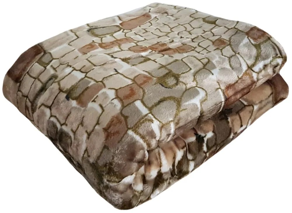 Кафяво топло одеяло с шарка от квадрати Ширина: 160 см | Дължина: 210 см