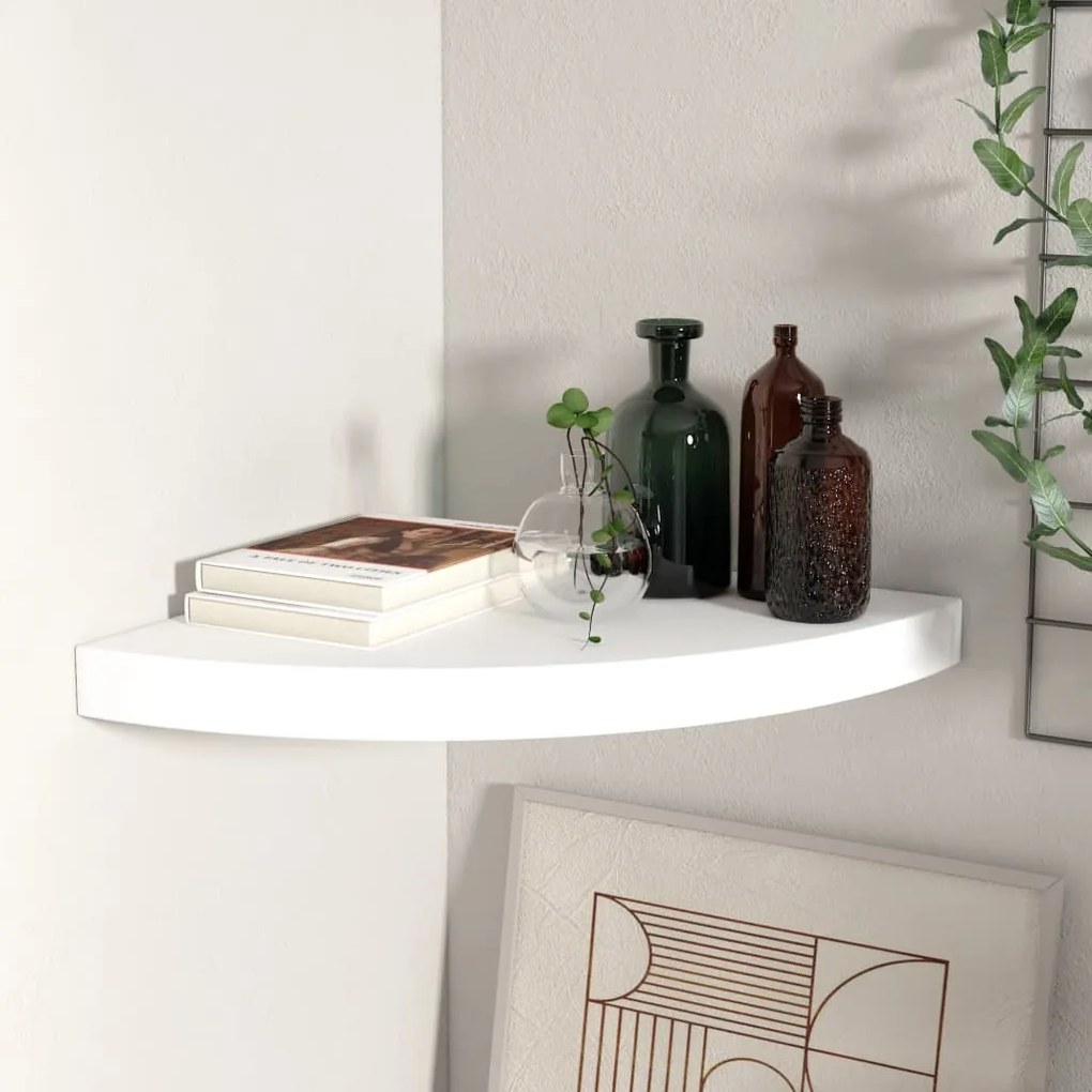 323916 vidaXL Плаващ ъглов рафт, бял, 35x35x3,8 см, MDF