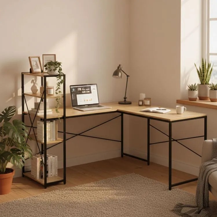 Ъглова работна и игрална маса с рафтове