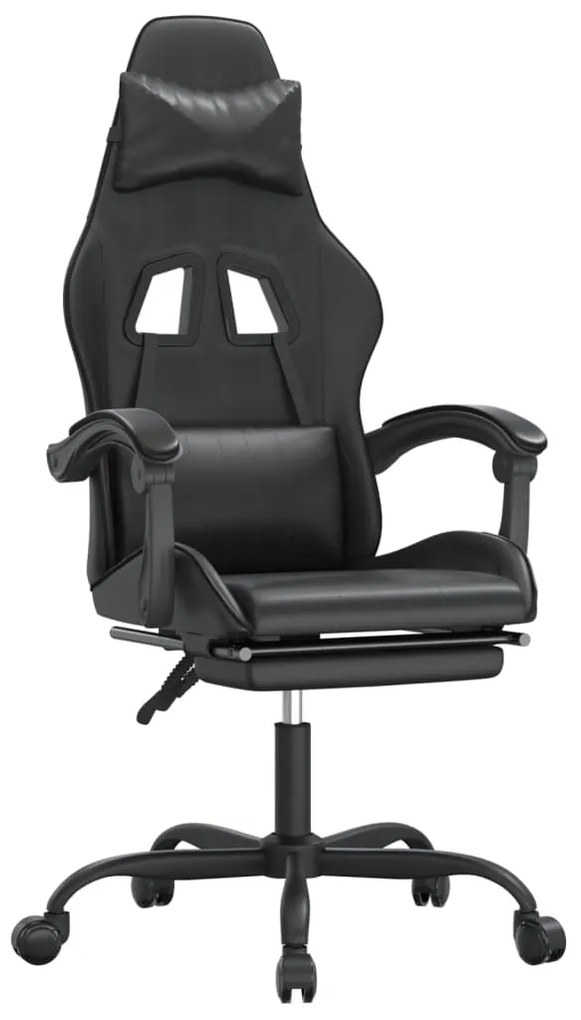 3143838 vidaXL Гейминг стол с опора за крака, черен, изкуствена кожа