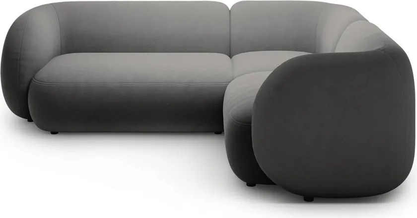 Тъмносив кадифен ъглов диван (десен ъгъл/L форма) Kate – Micadoni
