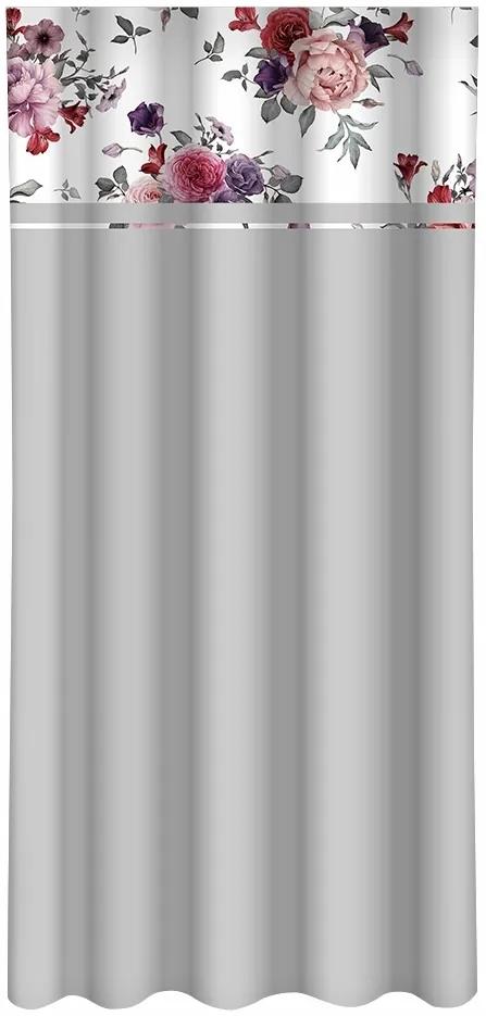 Обикновена сива завеса с принт на божур Ширина: 160 см | Дължина: 250 см