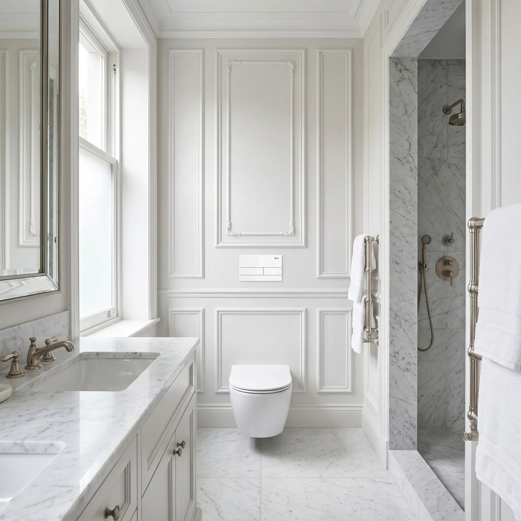 Комплект Структура за Вграждане за WC Slim 024N с Бутон T White Glass