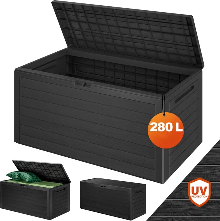 Градинска кутия за съхранение Woody 280 л - антрацит, дървесен ефект, водоустойчива