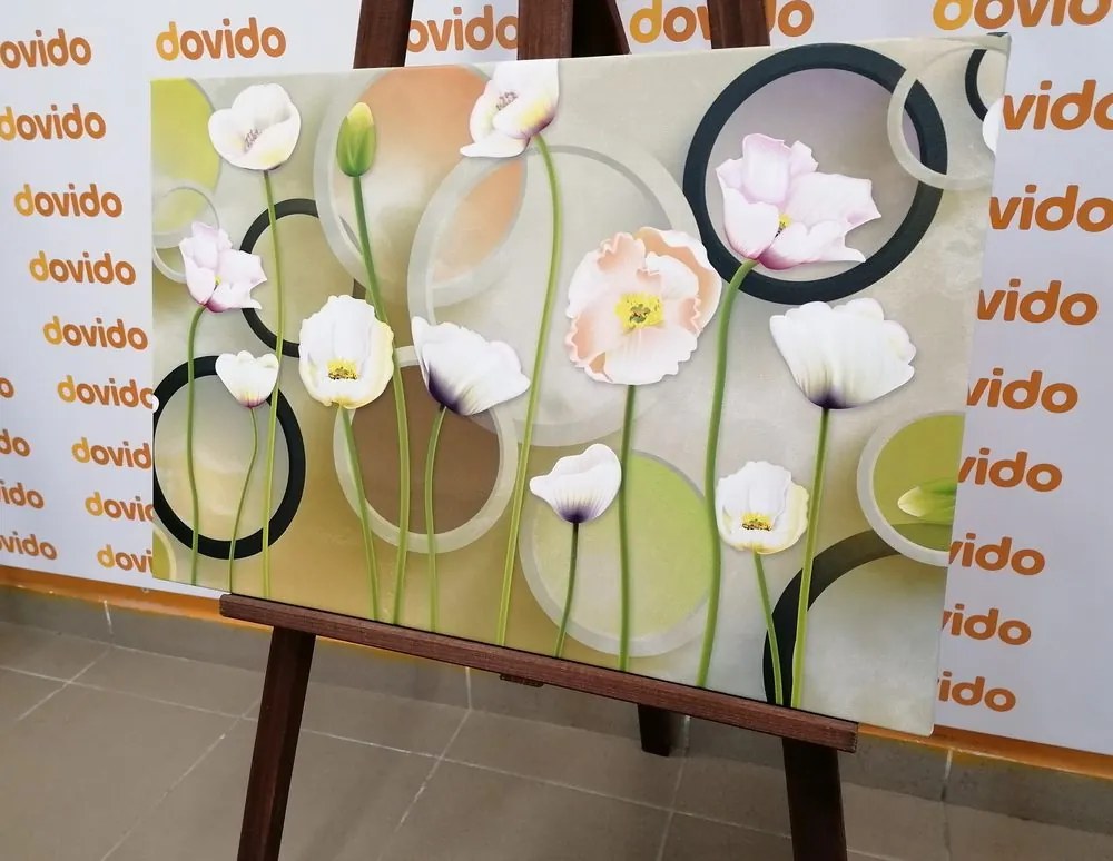 Картина на платно – Бели макове на абстрактен фон