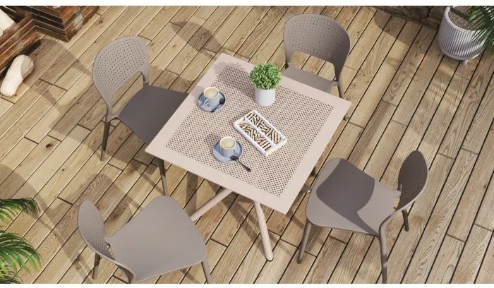 ФЛАВИО 80x80 Бежово - МОДЕРНА КВАДРАТНА ГРАДИНСКА МАСА (за кухня, кафене, градина)