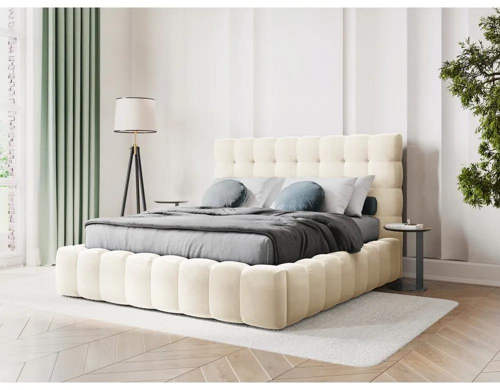 Бежово тапицирано двойно легло с място за съхранение и решетка 160x200 cm Bali - Cosmopolitan Design
