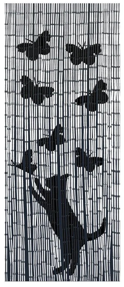Черно-сива бамбукова завеса за врата 200x90 cm Cat and Butterfly - Maximex