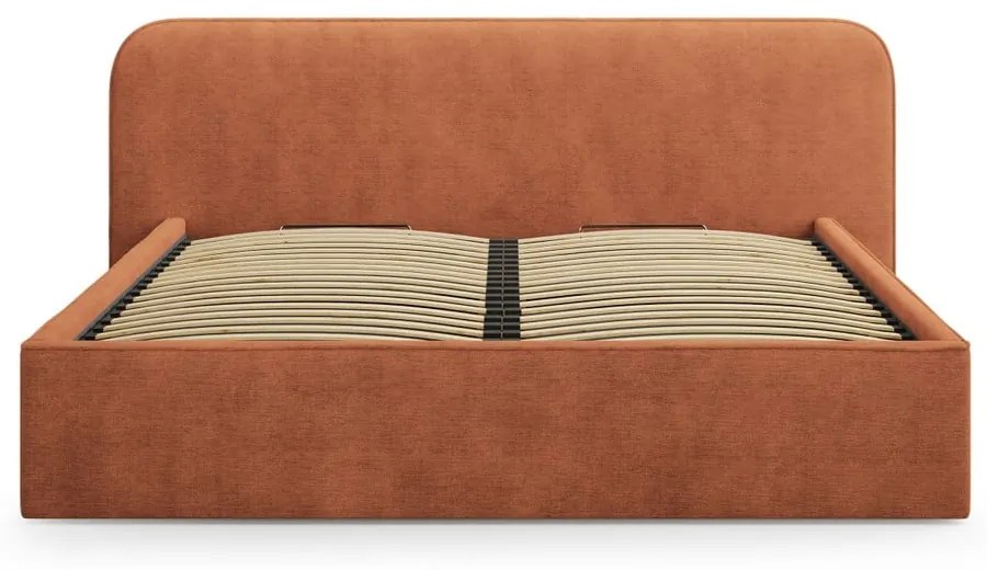 Двойно тапицирано легло с място за съхранение с включена подматрачна рамка в тухлен цвят 200x200 cm Elizabeth – Micadoni