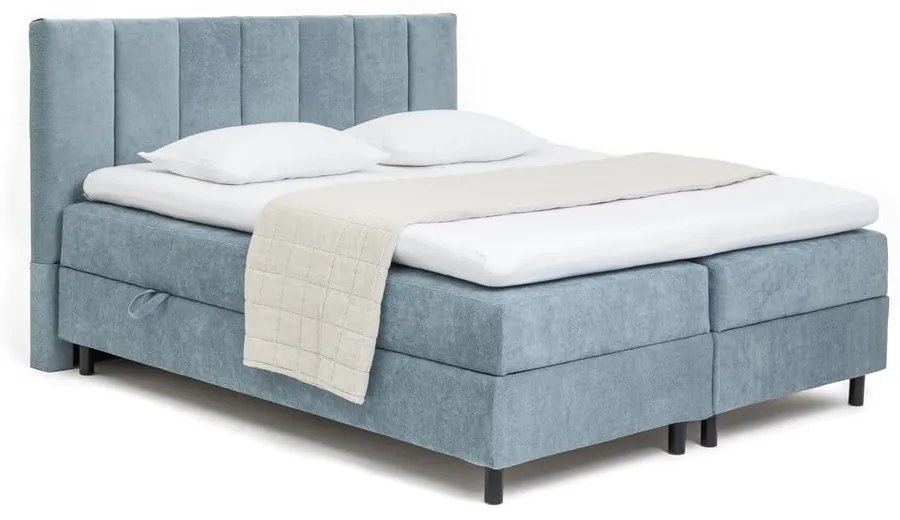Синьо боксспринг легло с място за съхранение 160x200 cm Elva Bold Line – Bonami Selection