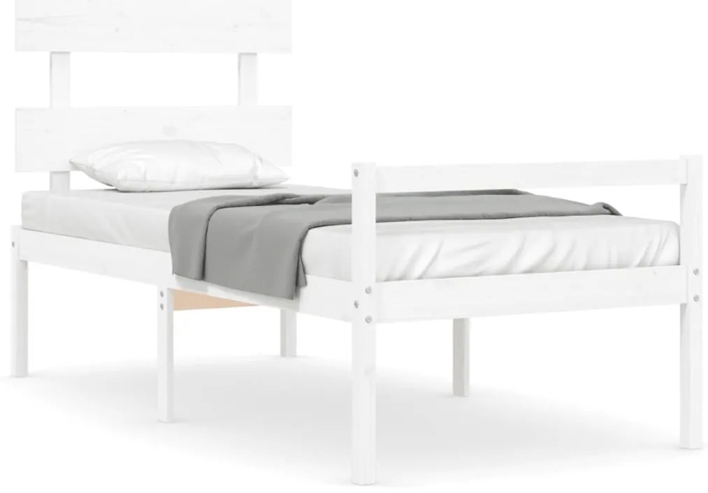 3195337 vidaXL Легло за възрастни с табла, бяло, 90x200 см, масивно дърво