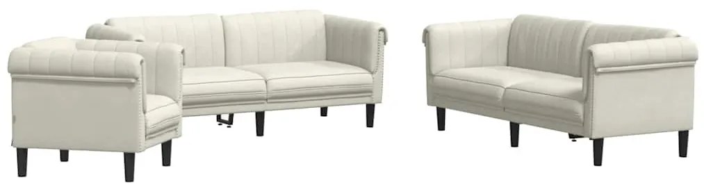 3209216 vidaXL Комплект дивани от 3 части, кремав, кадифе