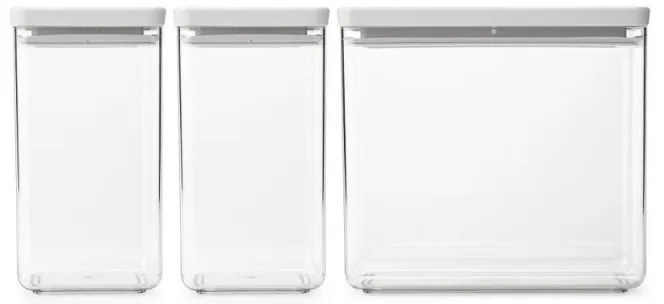 Кутии за съхранение Brabantia Tasty+ Stackable 1008880, 2x1.6л+1x3.5л, Без BPA, Плътно затваряне, Светлосив