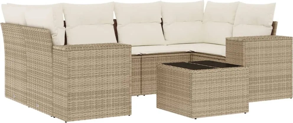3222317 vidaXL Градински диван с възглавници, 7 части, бежов полиратан