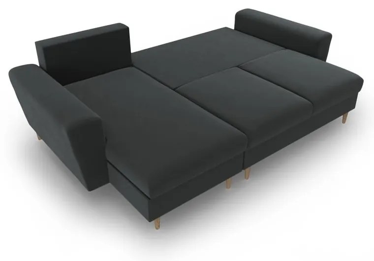 Тъмносив кадифен разтегателен ъглов диван с място за съхранение Kyoto – Cosmopolitan Design