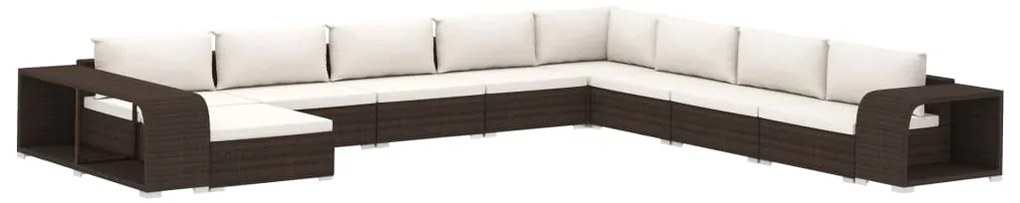 46826 vidaXL Градински комплект с възглавници, 11 части, кафяв полиратан