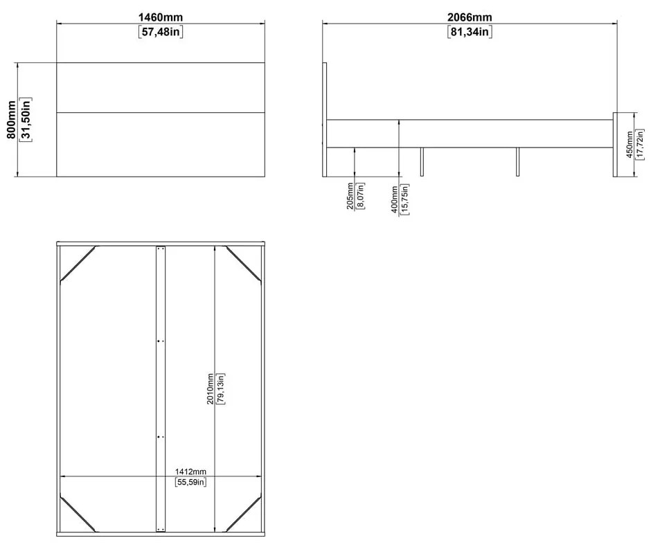 Двойно легло от дъбов декор без ламелно дъно в естествен цвят 140x200 cm Naia – Tvilum