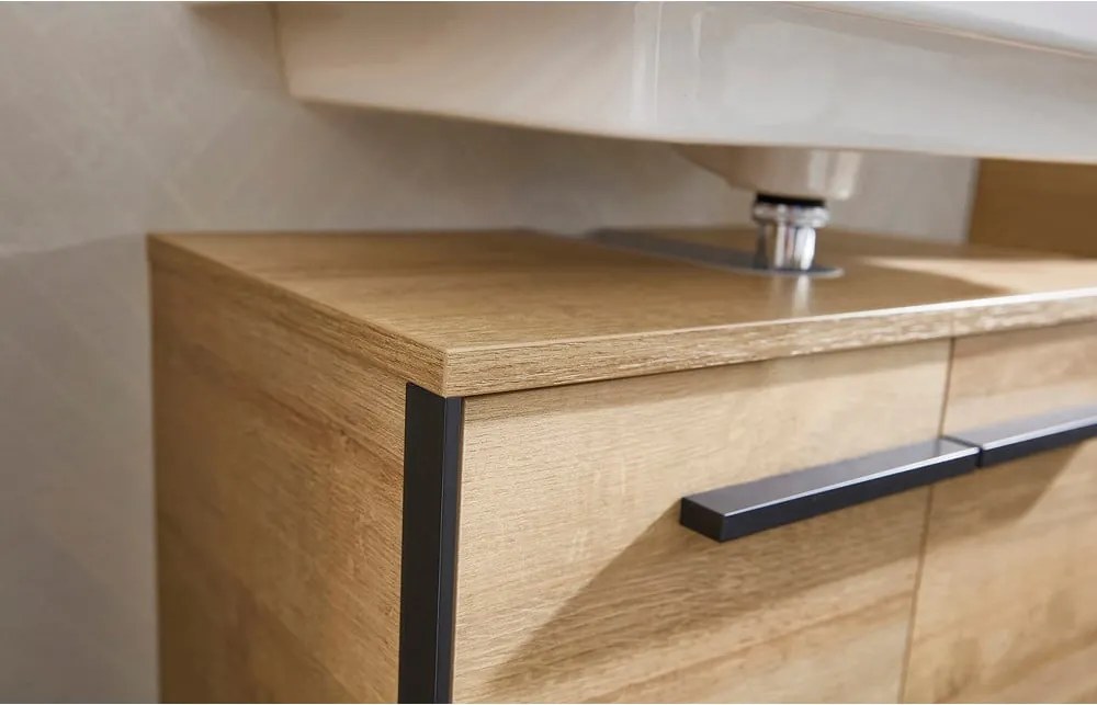 Стенен шкаф за мивка от декор от дъб в естествен цвят 53x60 cm Quickset 395 – Pelipal