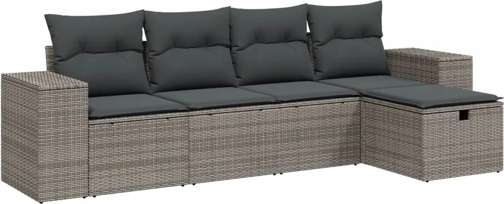 3264396 vidaXL Градински комплект с възглавници, 5 части, сив полиратан