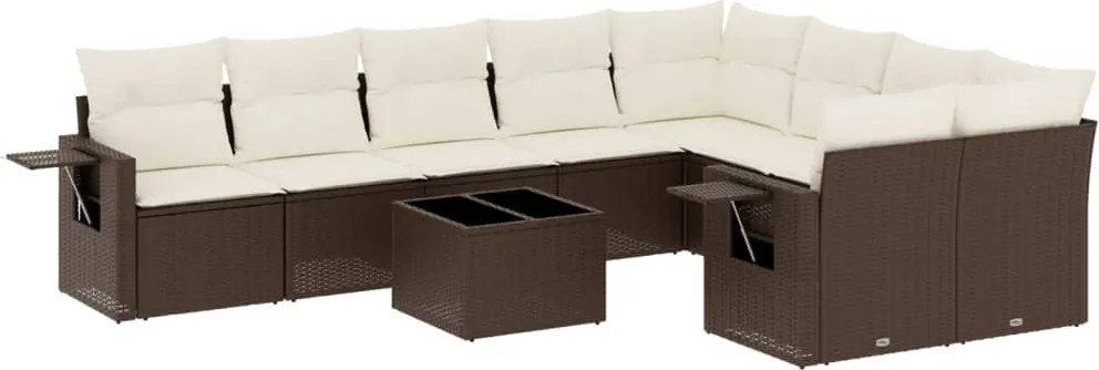 3252990 vidaXL Градински комплект диван с възглавници 10 части кафяв полиратан