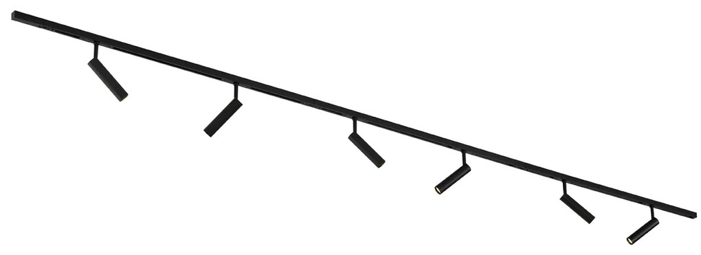 Модерна релсова система за осветление със 6 черни прожектора 1-фазов - Slimline Uzzy