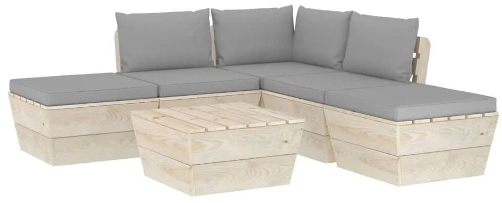 3063493 vidaXL Градински лаундж комплект от палети 6 части с възглавници смърч