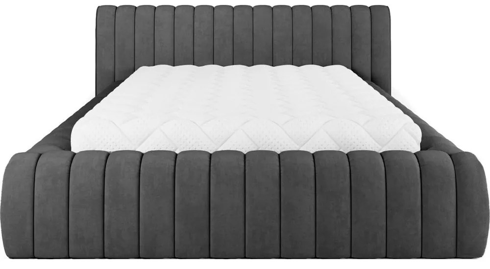 Тъмносиво двойно легло 140x200 cm тапицирано с място за съхранение с включена подматрачна рамка Carilla – ELTAP
