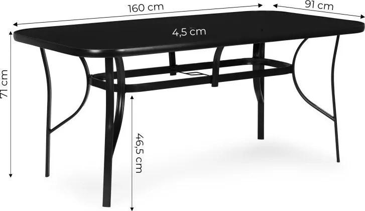 Черна градинска маса с отвор за чадър Šírka: 160 cm | Dĺžka: 90 cm