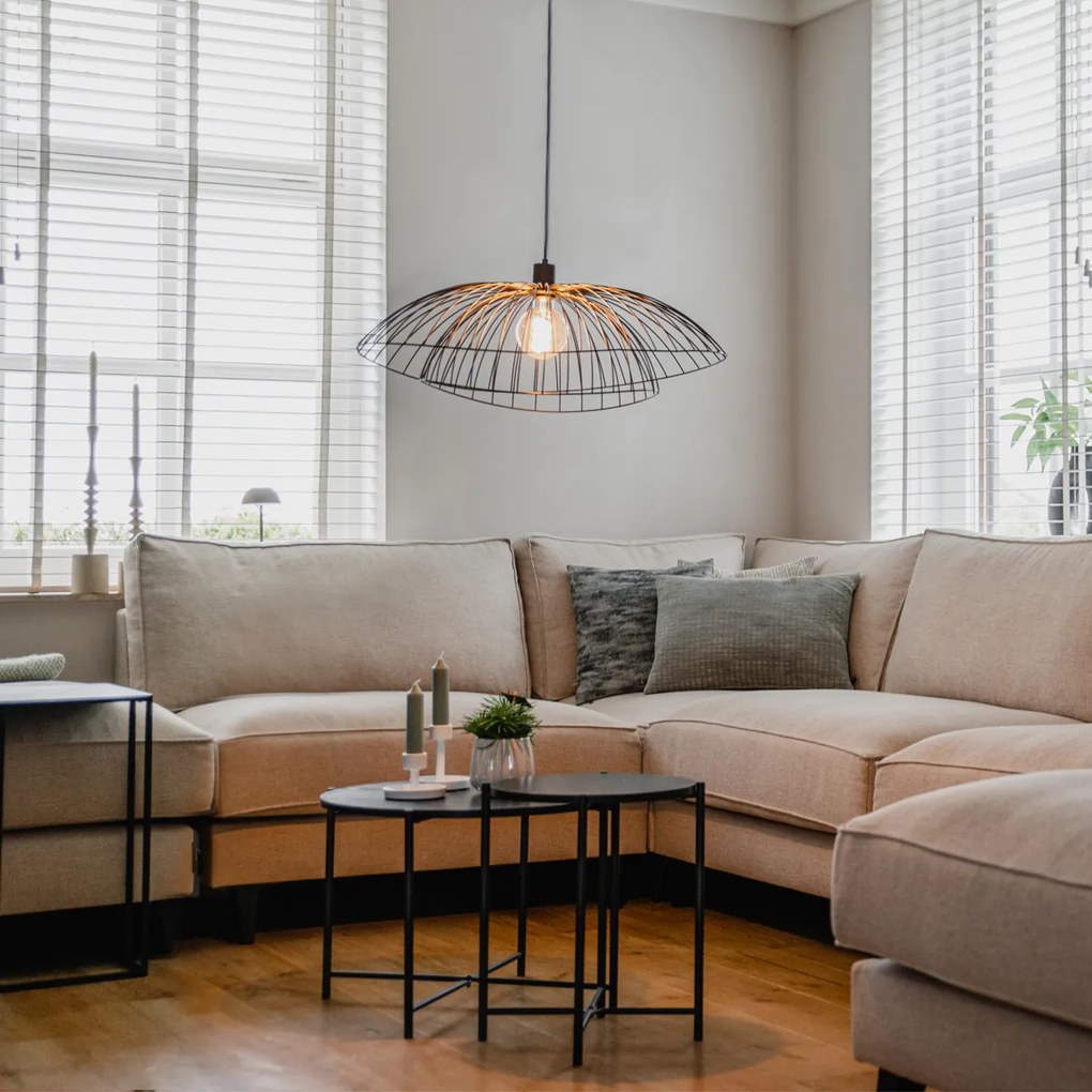 Дизайнерска висяща лампа черна с двоен абажур 66 см - Pua