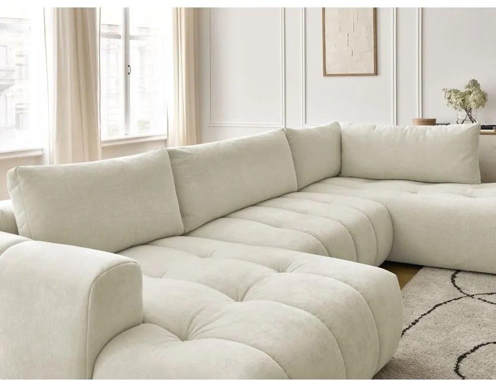 Бежов сгъваем/с място за съхранение ъглов диван (десен ъгъл/U форма) Fuji – Bobochic Paris