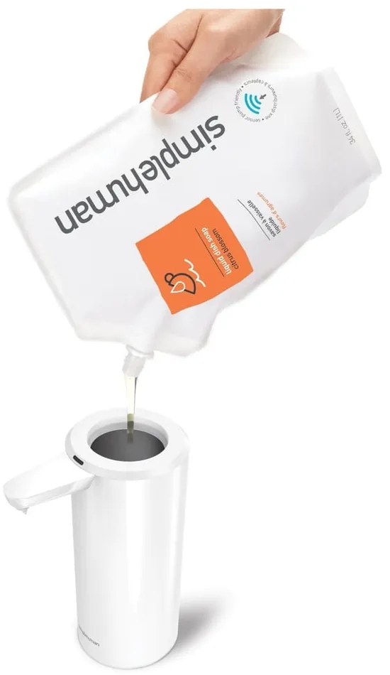 Бял автоматичен метален диспенсер за сапун 414 ml – simplehuman