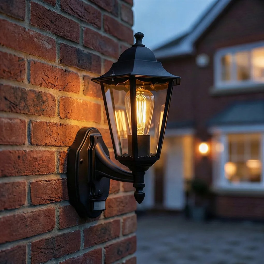 Външна стенна лампа черна с датчик за движение IP44 - New Orleans up