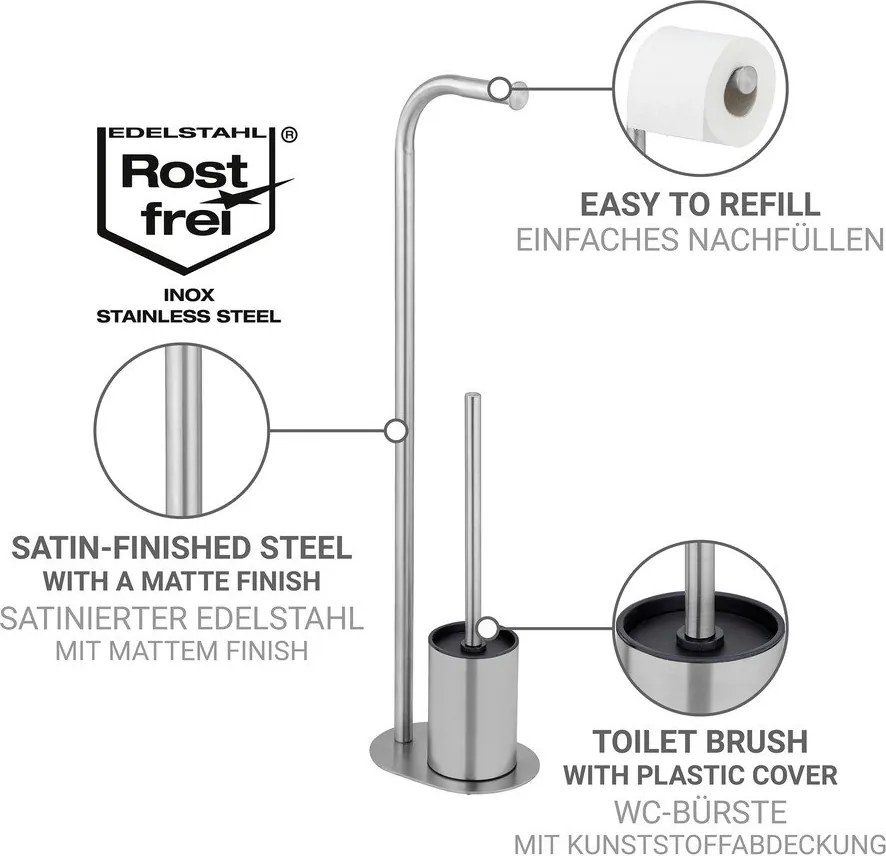 Стойка за тоалетна хартия четка за тоалетна от неръждаема стомана в матово сребрист цвят Levante – Wenko
