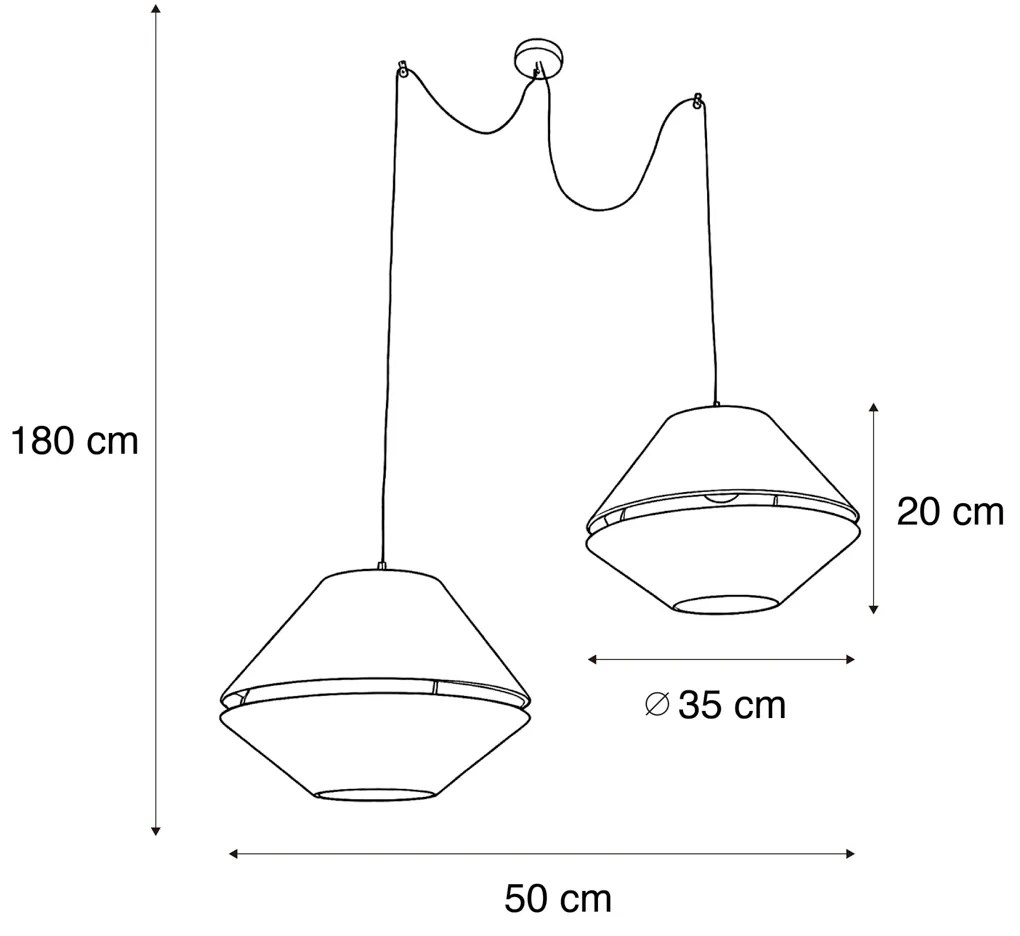 Висяща лампа черна с двоен кадифен абажур зелен със златист интериор 2 светлини - Cava Luxe