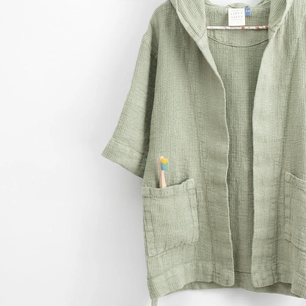 Детски зелен ленен халат Nature, размер 122 - 128 - Linen Tales