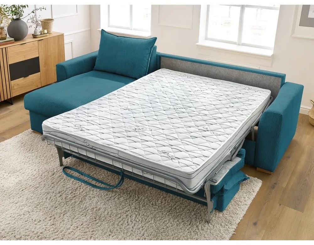 Син разтегателен ъглов диван от рипсено кадифе (променлив) Augustin – Bobochic Paris