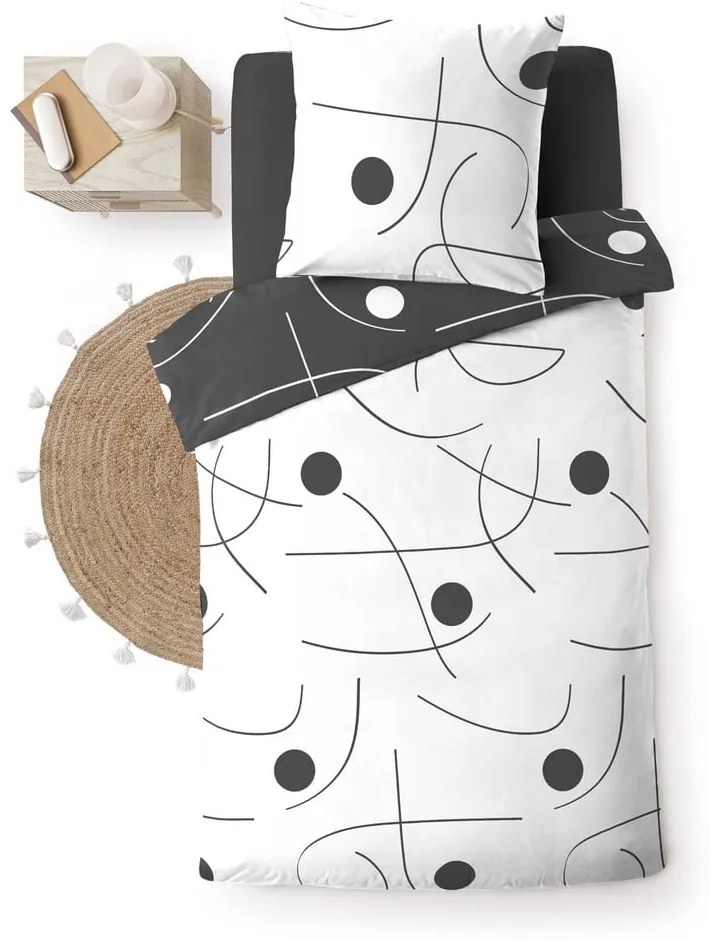 Бяло-тъмносиво единично спално бельо от микрофибър 140x200 cm Sonate – douceur d'intérieur