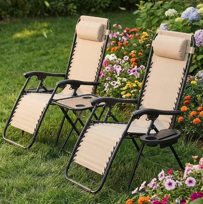 Комплект от 2 градински стола с маса - бежов