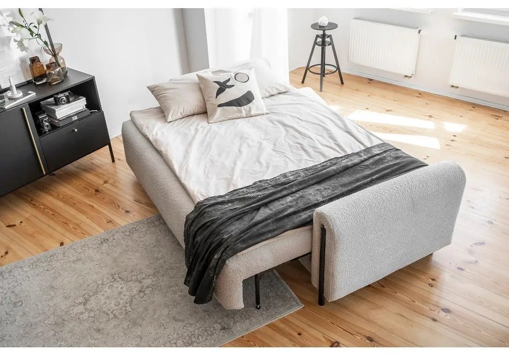 Светлосив сгъваем/с място за съхранение диван от прежда с примки от букле 244 cm Arcadova – ELTAP