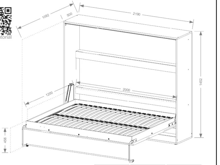 Стенно Легло Етер I -Бяло-Черен-120 х 200