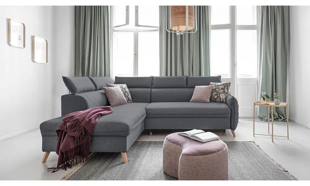 Тъмно сив ъглов разтегателен диван ляв ъгъл, Sweet Harmony - Miuform