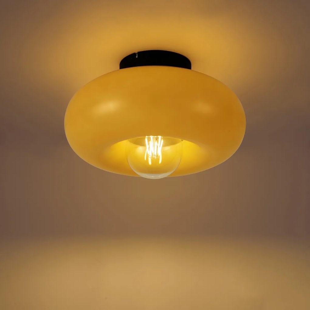 Retro Ceiling Lamp Black with Yellow Glass 30cm - Glaze