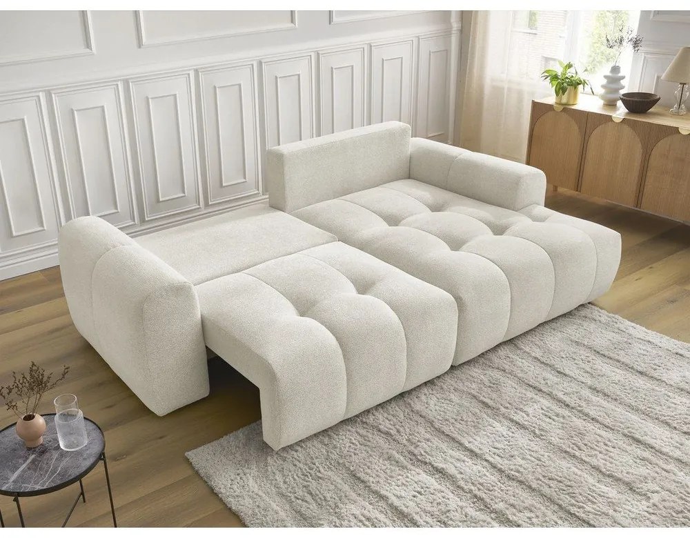 Бял шенилов разтегателен ъглов диван с място за съхранение (десен ъгъл) Roxelane – Bobochic Paris