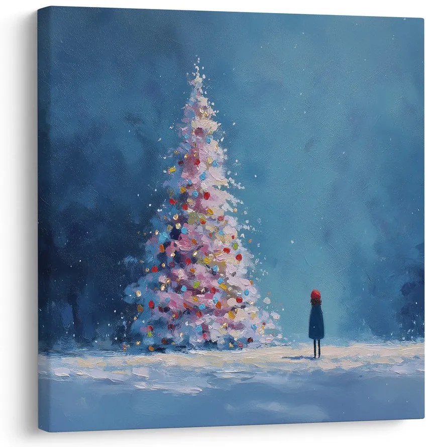 Картина на платно – Зимна приказка с коледно дърво